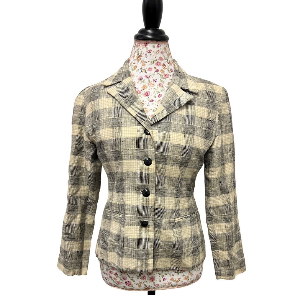 🧥 Petite Sophisticate Plaid Blazer Vintage 90s Preppy Tailored Jacket